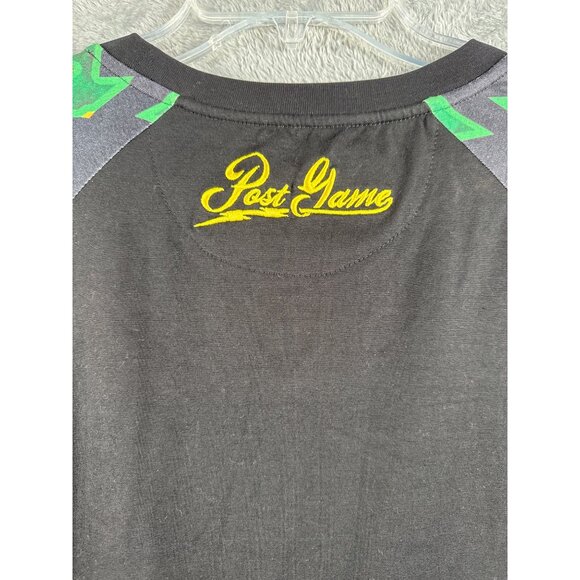 Post Game XL Black Shirt With Multicolor Geometric Sleeves & Logo - Picture 9 of 10